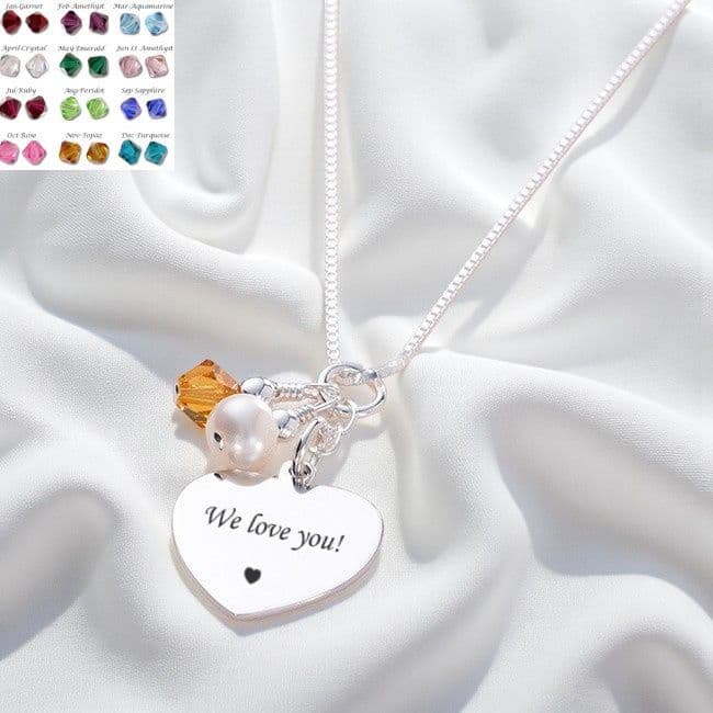 Engraved Necklace with Birthstone Pearl in Silver Someone