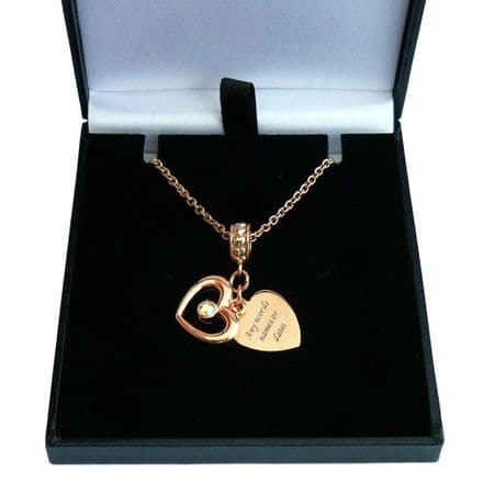 Engraved Necklace with Two Hearts in Rose Gold