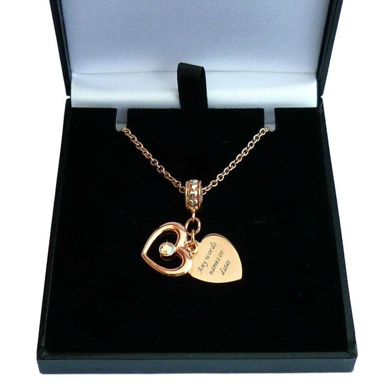 Engraved Necklace with Two Hearts in Rose Gold | Someone Remembered