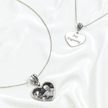 Engraved Photo Heart Memorial Necklace