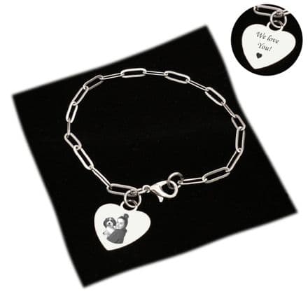 Engraved Photo, Personalised Bracelet, Paperclip Chain, Gift for Women & Girls