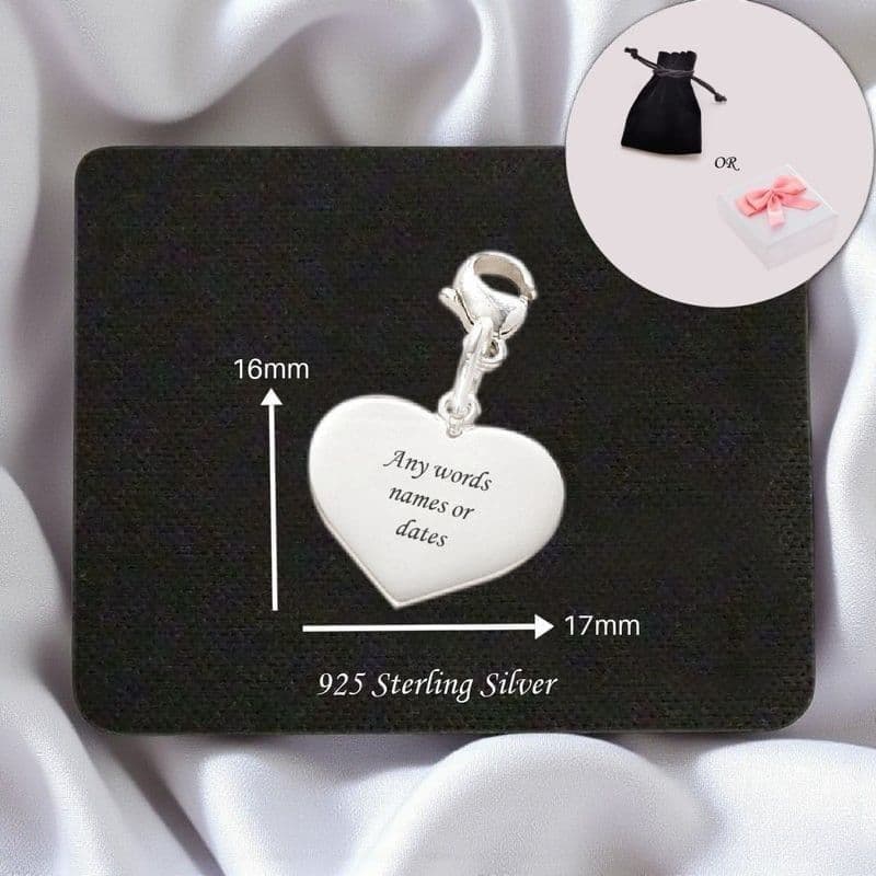 Engraved Silver Heart Charm | Someone Remembered