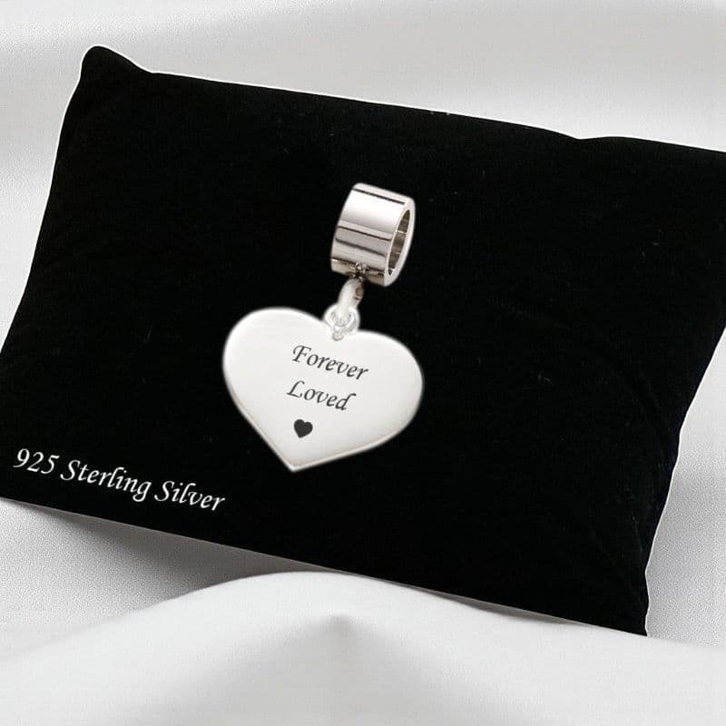 Engraved Silver Heart Charm - Pandora Style | Someone Remembered