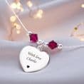 Engraved Silver Heart with Birthstones Necklace | Someone Remembered