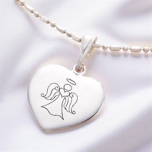 Sterling Silver Heart Necklace with Angel Engraving | Someone Remembered