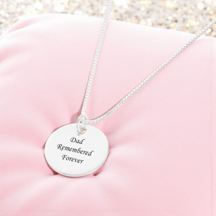 Engraved Silver Round Pendant Memorial Necklace | Someone Remembered