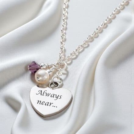 Engraved Steel Heart Necklace with Birthstone & Pearl