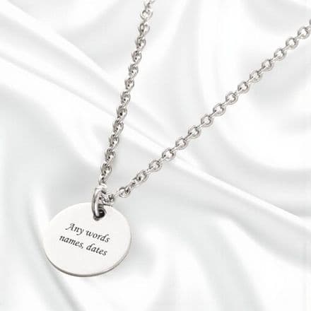 Engraved Steel Round Pendant Memorial Necklace