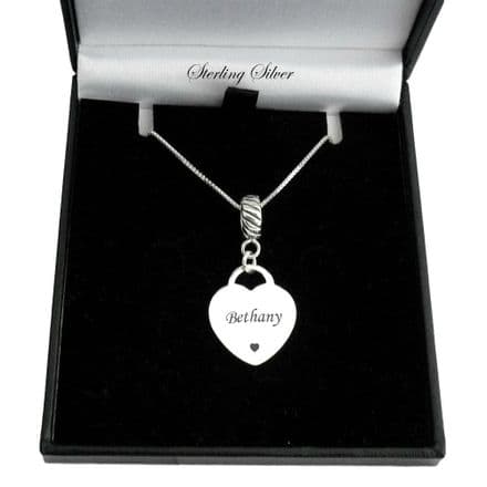 Engraved Sterling Silver Heart Pendant, Pandora Style