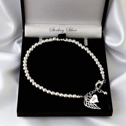 Engraved Tag Bracelet with Angel Wing, Sterling Silver