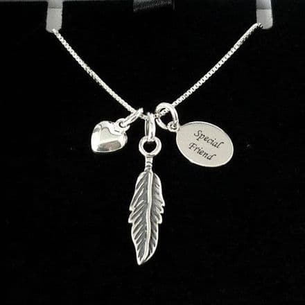 Feather Necklace, Personalised with Engraving, Sterling Silver