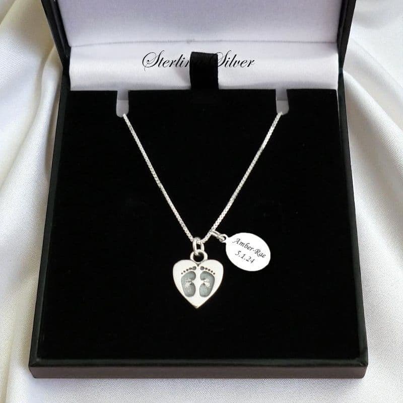 Footprints on Heart Necklace with Engraved Tag | Someone Remembered