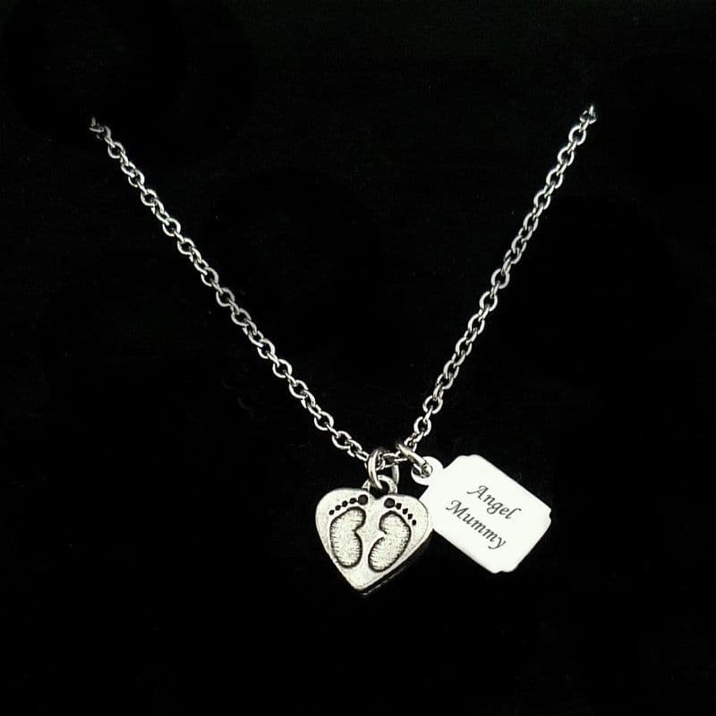 Footprints on Heart Necklace with Engraved Tag | Someone Remembered