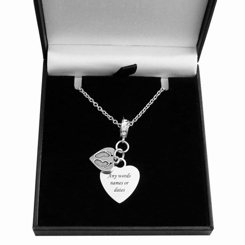 Heart and Baby Feet Necklace with Engraving, Footprints | Someone Remembered