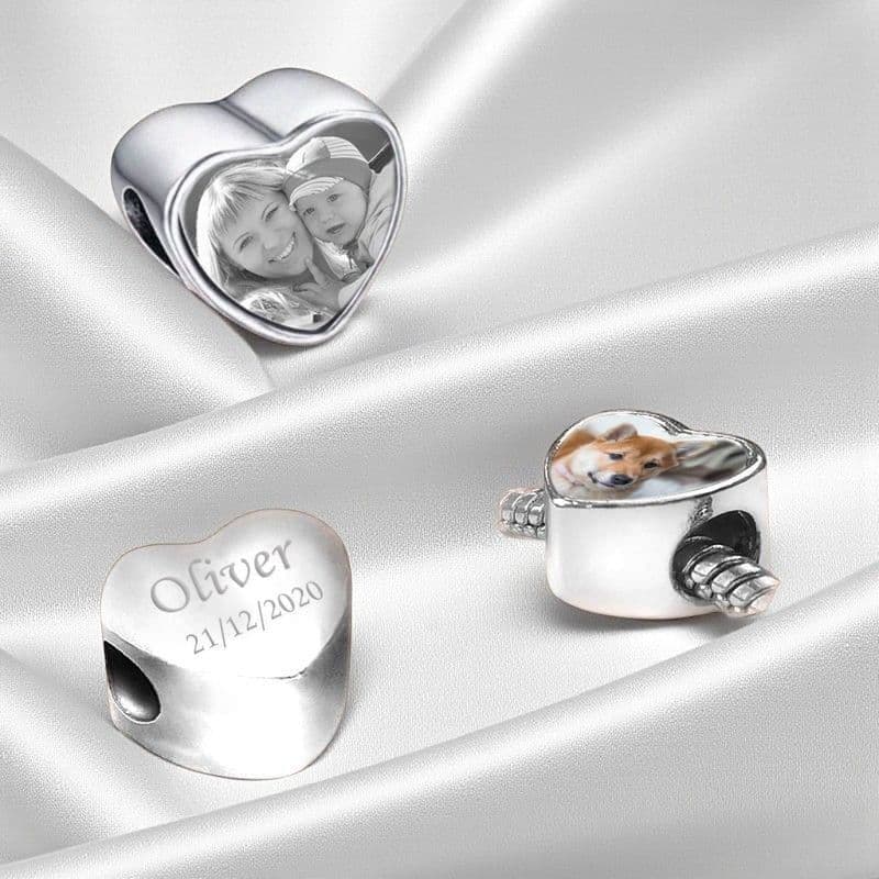 Heart Charm Bead with Any Photo and Engraving | Someone Remembered