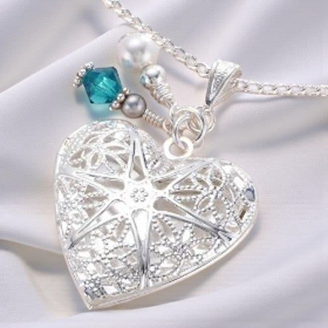 Heart Locket Necklace with Birthstone and Pearl | Someone Rememebered