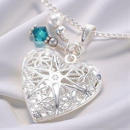 Heart Locket Necklace with Birthstone and Pearl