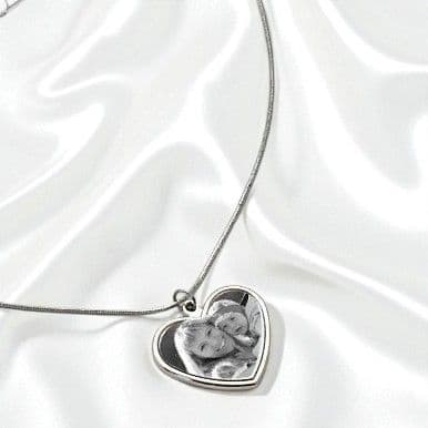 Heart Memorial Necklace with Photo & Engraving
