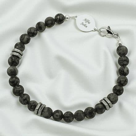 Mans Agate Memorial Bracelet with Engraving