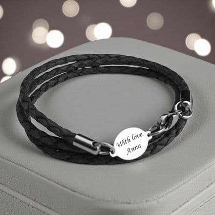 Mans Leather memorial Bracelet with Engraving