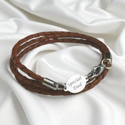 Mans Leather memorial Bracelet with Engraving