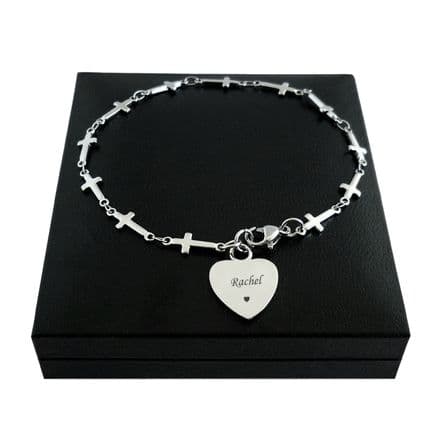 Memorial Bracelet, Personalised  Heart Charm and  Cross Link Chain