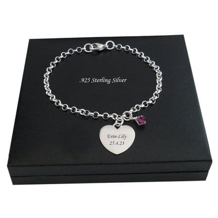 Memorial bracelet with Birthstone, Sterling Silver