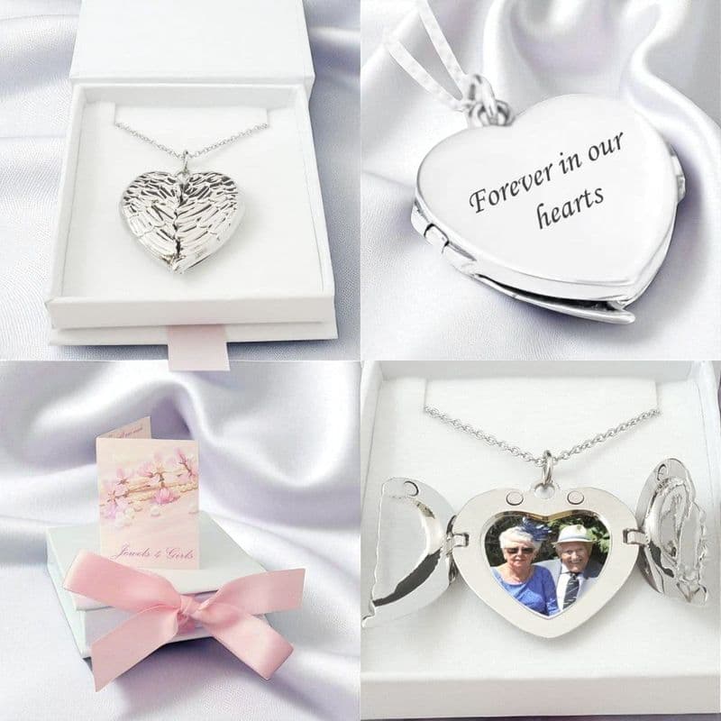Memorial Heart Locket Necklace with Opening Wings and Any Photo | Someone Remembered