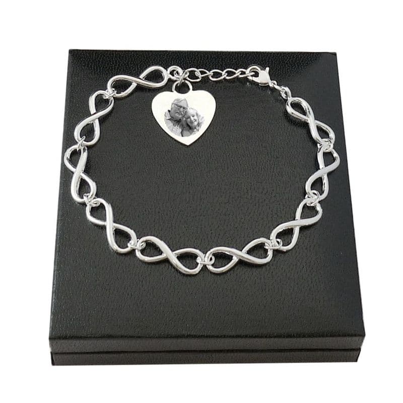 Memorial, Infinity Symbol Bracelet with Engraved Photo and Words | Someone Remembered
