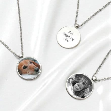 Memorial Necklace, Disc with Photo & Engraving