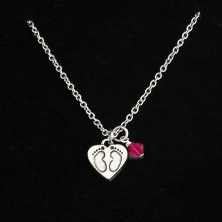 Memorial Necklace with Birthstone and Footprints Pendant