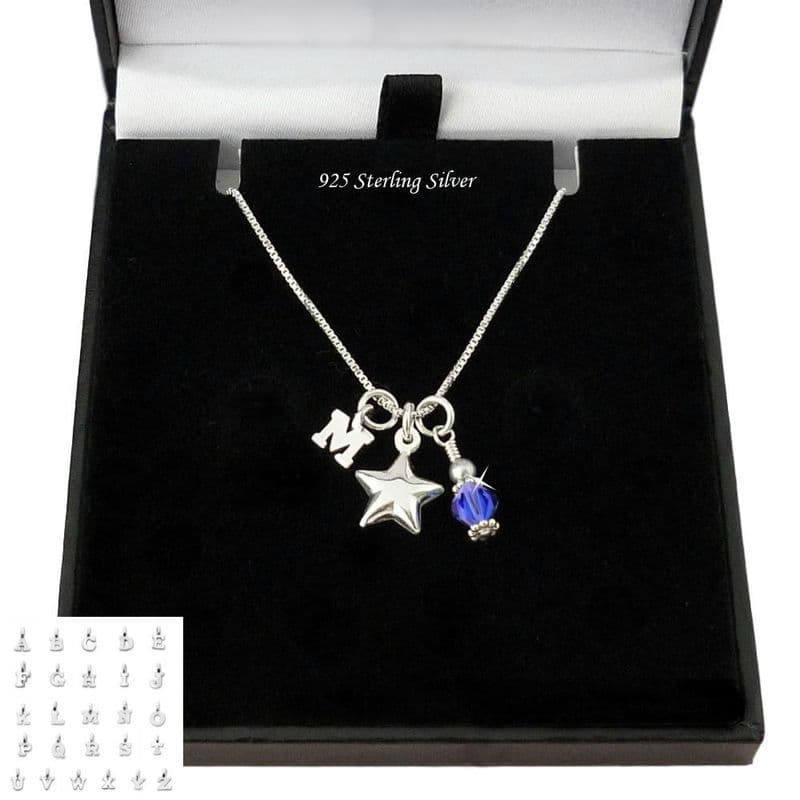 Memorial Necklace with Birthstone, Star and Letter Pendants  | Someone Remembered