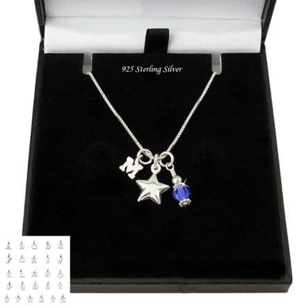 Memorial Necklace with Birthstone, Star and Letter Pendants