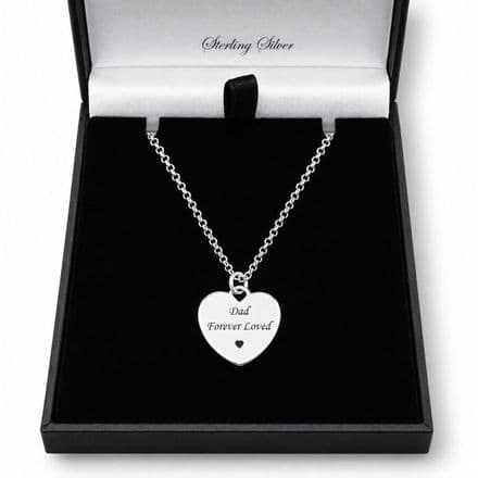 Memorial Necklace with Engraved Silver Heart, Sterling Silver