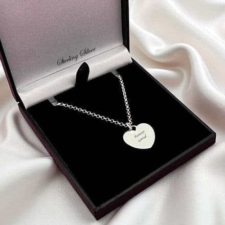 Memorial Necklace with Engraved Silver Heart, Sterling Silver