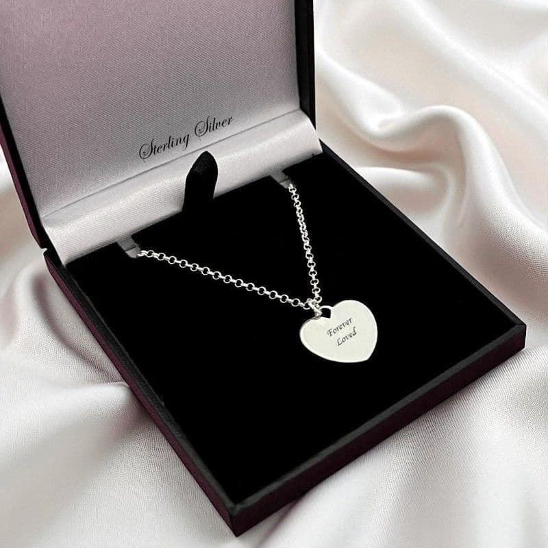 Memorial Necklace with Engraved Silver Heart, Sterling Silver| Someone Remembered