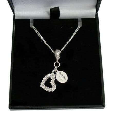 Memorial Necklace with Open Heart and Engraved Silver Tag