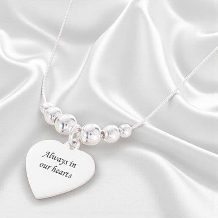 Memorial Necklace with Silver Beads & Engraved Heart