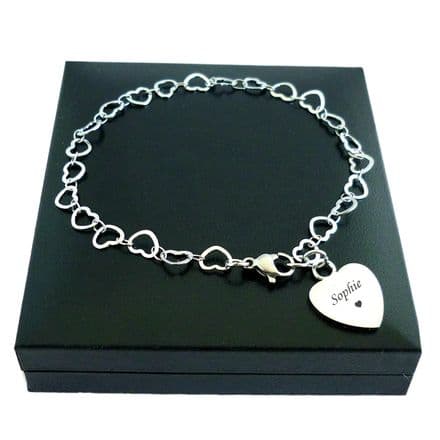 Memorial Open Heart Link Chain Bracelet with Personalised Engraving