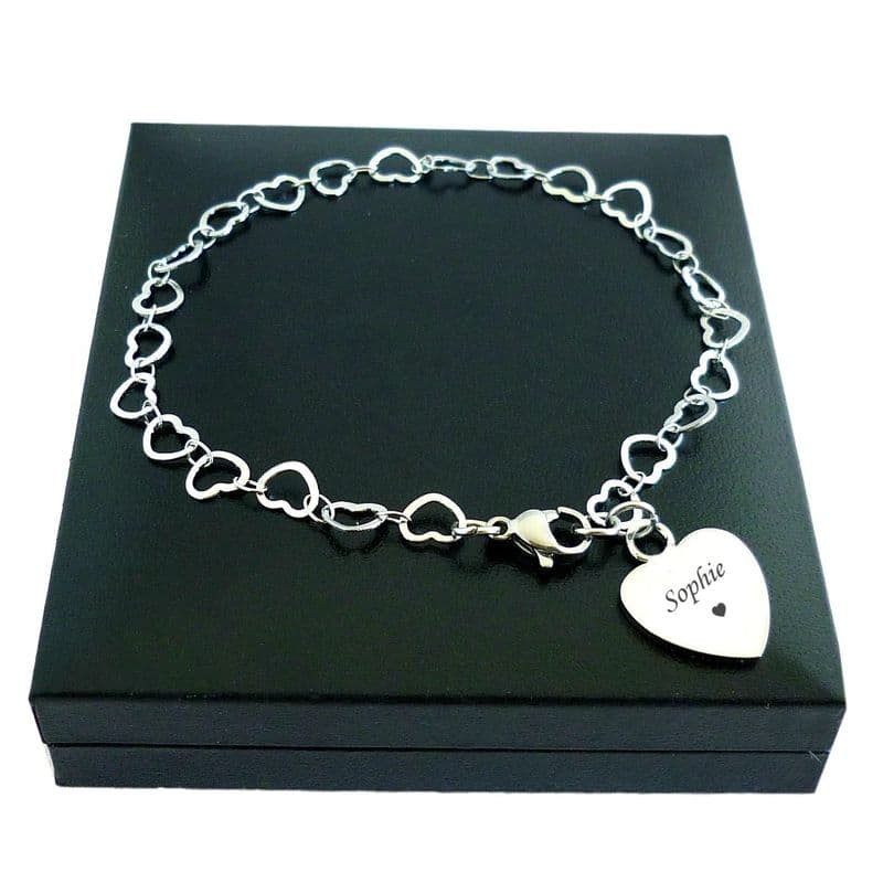 Memorial Open Heart Link Chain Bracelet with Personalised Engraving | Someone Remembered
