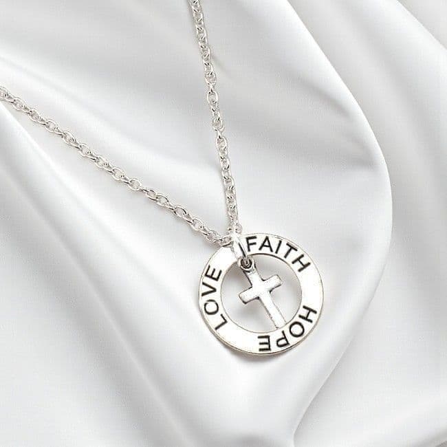 Necklace with Faith Hope Love Ring and Cross | Someone Remembered