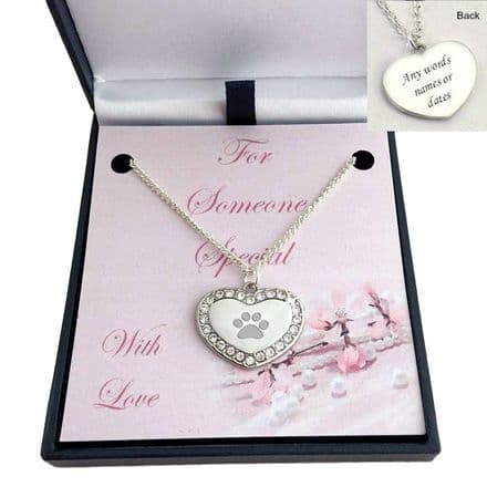Paw Print on Heart Necklace, Personalised with Engraving