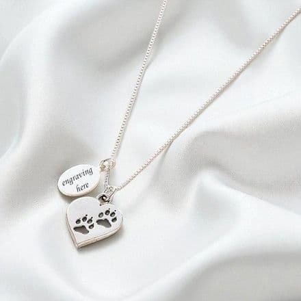 Pawprints on Heart Necklace with Engraved Tag