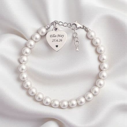 Pearl Bracelet, Personalised with Any Engraving, Sympathy, Memorial
