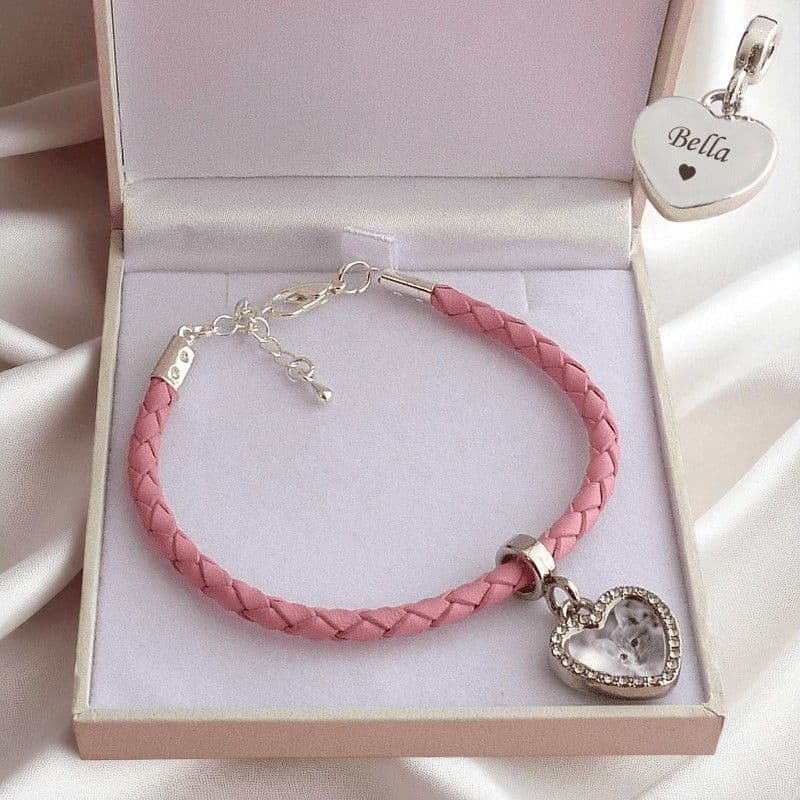 Permanent Photo Bracelet with Engraving. Black or Pink, Personalised | Someone Remembered