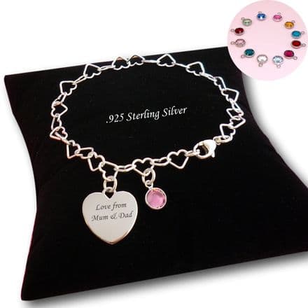 Personalised 925 Sterling Silver Memorial Bracelet, Birthstone