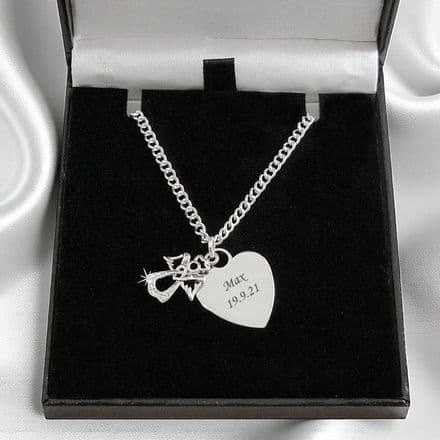Personalised Angel & Heart Necklace with Engraving