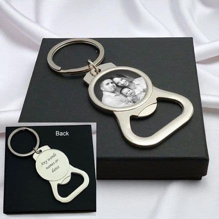 Personalised Bottle Opener Keyring with Your Photo & Engraving