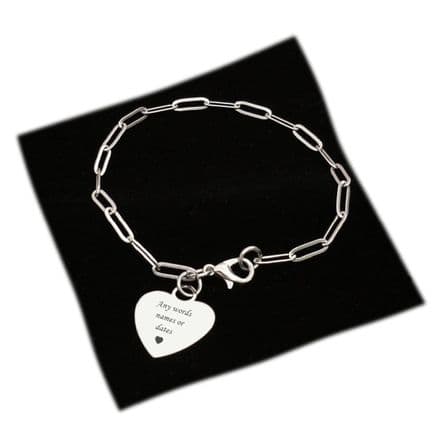 Personalised Bracelet, Paperclip Chain, Any Engraving, Gift for Women & Girls, Silver