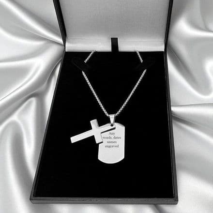 Personalised, Dog Tag Necklace with Cross, Engraved
